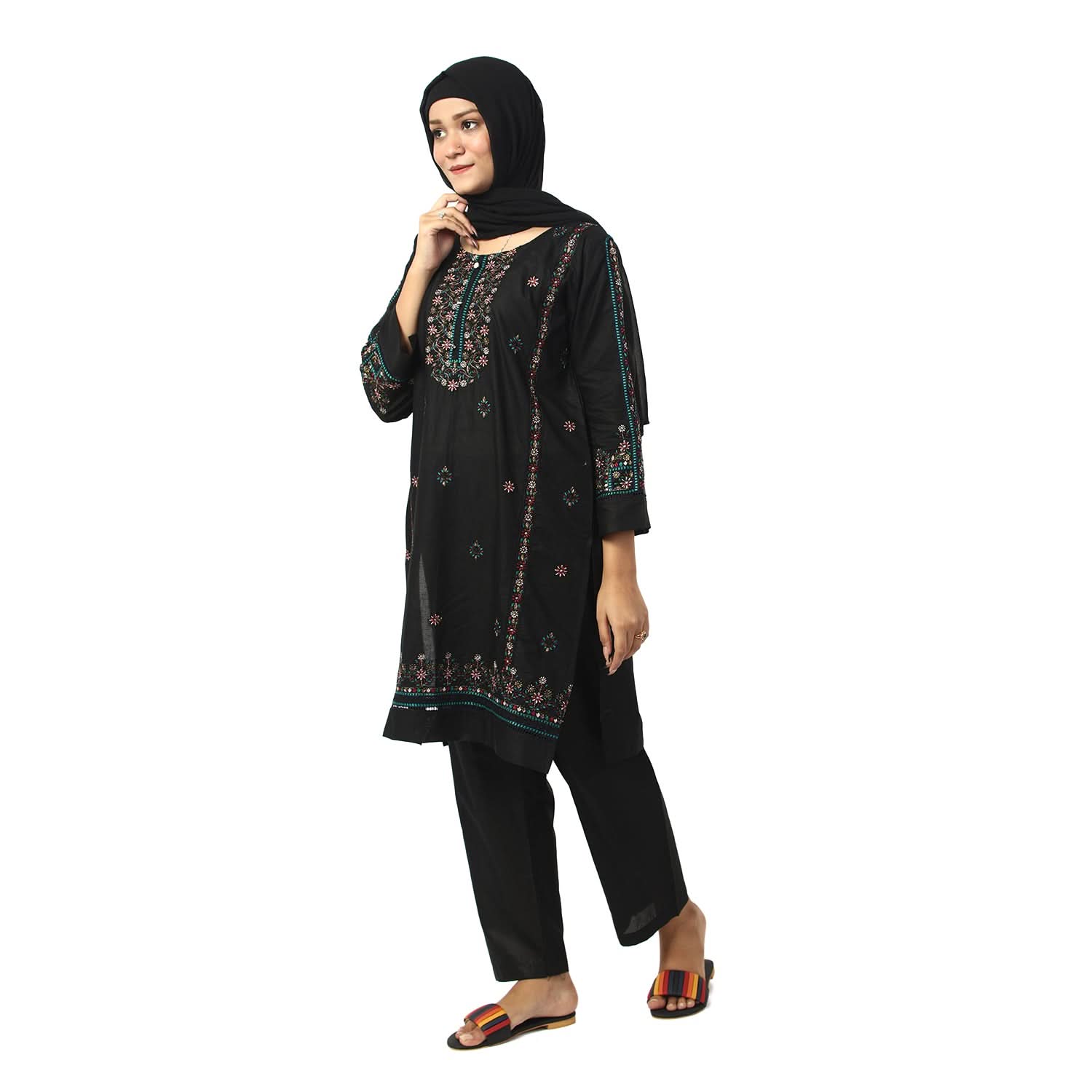Women's Cotton Embroidered 2Pcs Suit - Black, Women Shalwar Suits, Chase Value, Chase Value