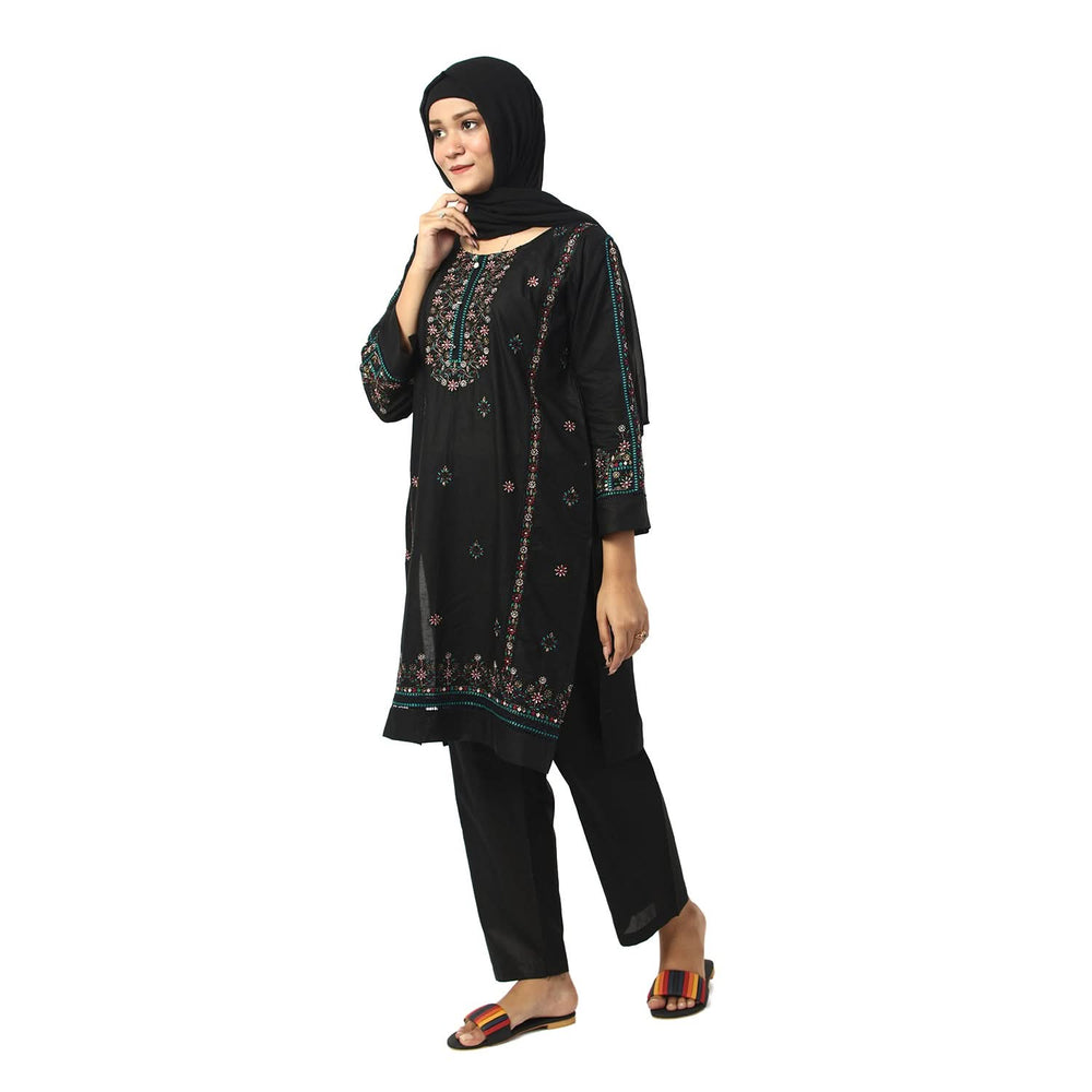 Women's Cotton Embroidered 2Pcs Suit - Black, Women Shalwar Suits, Chase Value, Chase Value