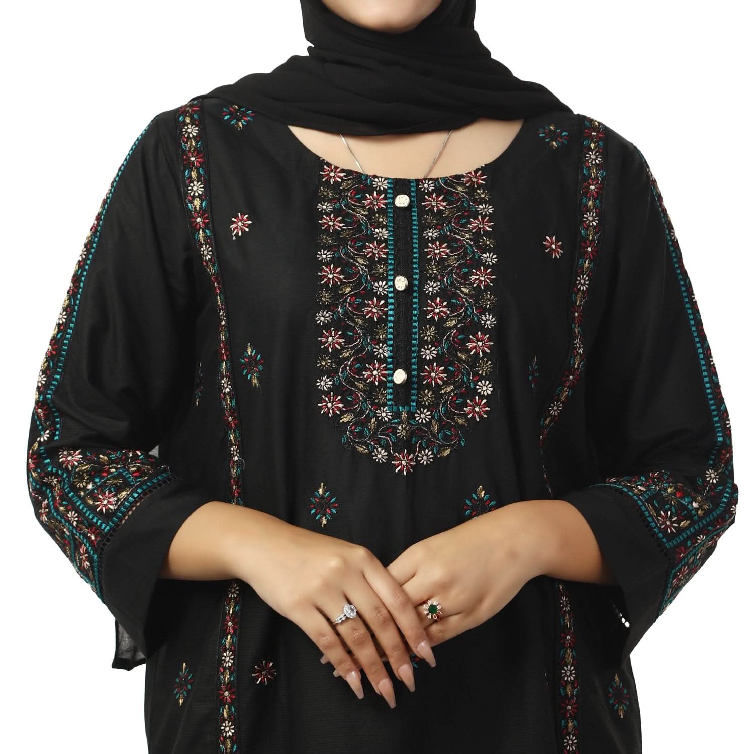 Women's Cotton Embroidered 2Pcs Suit - Black, Women Shalwar Suits, Chase Value, Chase Value