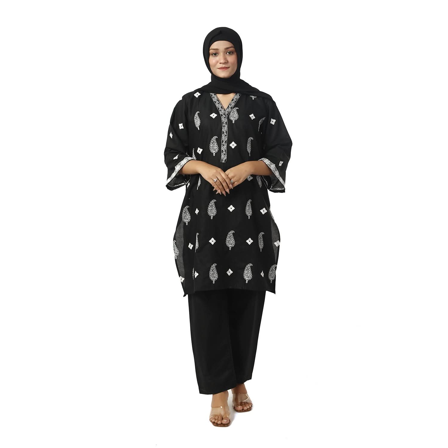 Women's Cotton Embroidered 2Pcs Suit - Black, Women Shalwar Suits, Chase Value, Chase Value