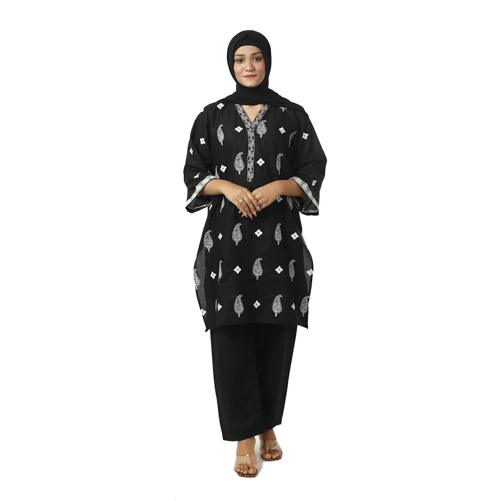 Women's Cotton Embroidered 2Pcs Suit - Black, Women Shalwar Suits, Chase Value, Chase Value