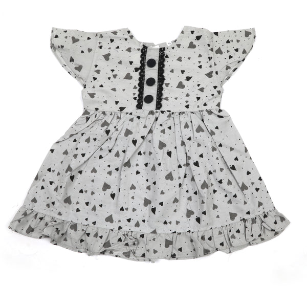 Girls Printed Frock - Grey