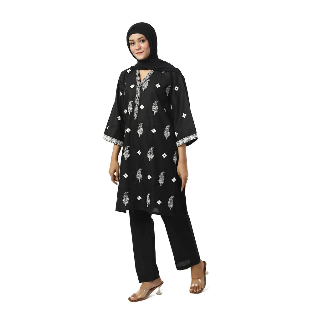 Women's Cotton Embroidered 2Pcs Suit - Black, Women Shalwar Suits, Chase Value, Chase Value