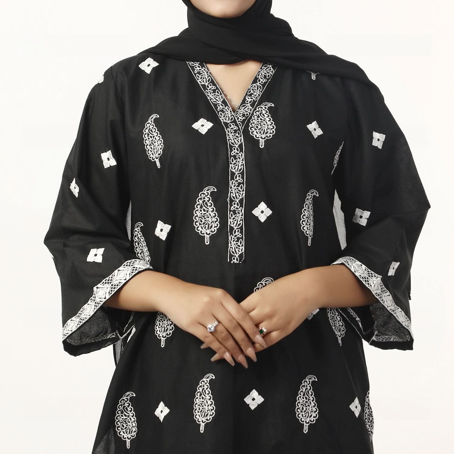 Women's Cotton Embroidered 2Pcs Suit - Black, Women Shalwar Suits, Chase Value, Chase Value
