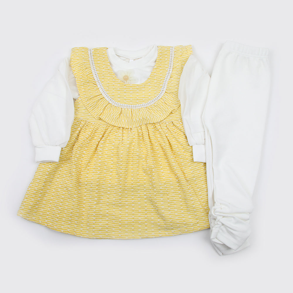 Girls Full Sleeves 3pcs Suit - Yellow, Girls Suits, Chase Value, Chase Value