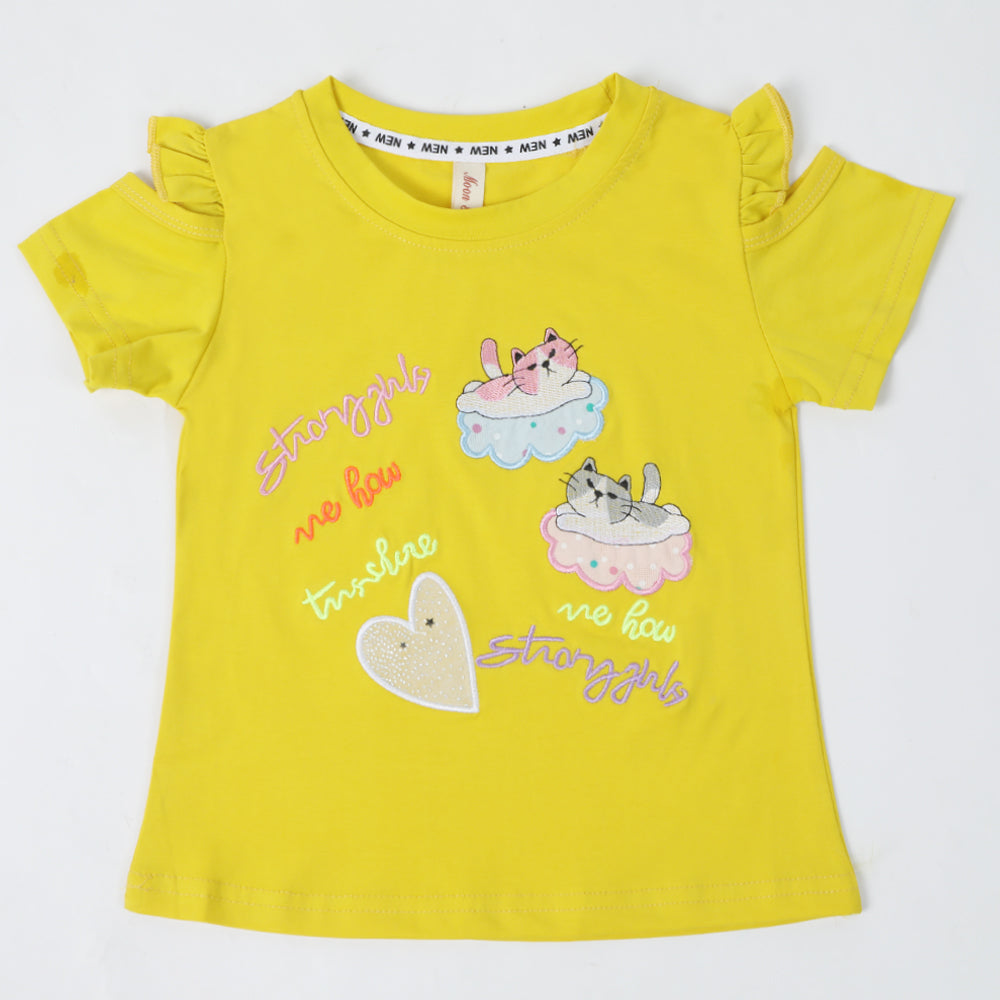 Girls Half Sleeves T-Shirt - Yellow, Girls T-Shirts, Chase Value, Chase Value