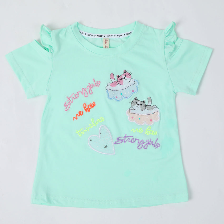 Girls Half Sleeves T-Shirt - Cyan, Girls T-Shirts, Chase Value, Chase Value