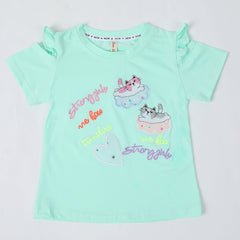 Girls Half Sleeves T-Shirt - Cyan