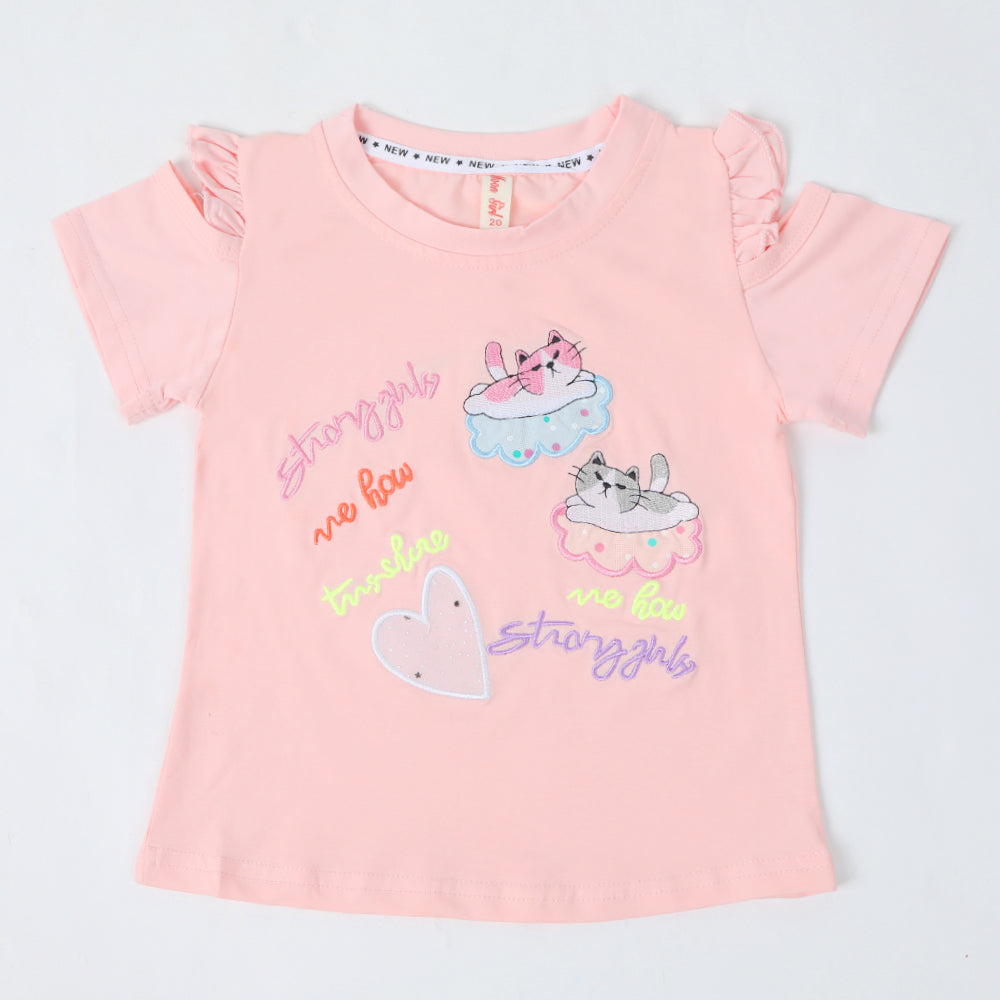 Girls Half Sleeves T-Shirt - Baby Pink, Girls T-Shirts, Chase Value, Chase Value