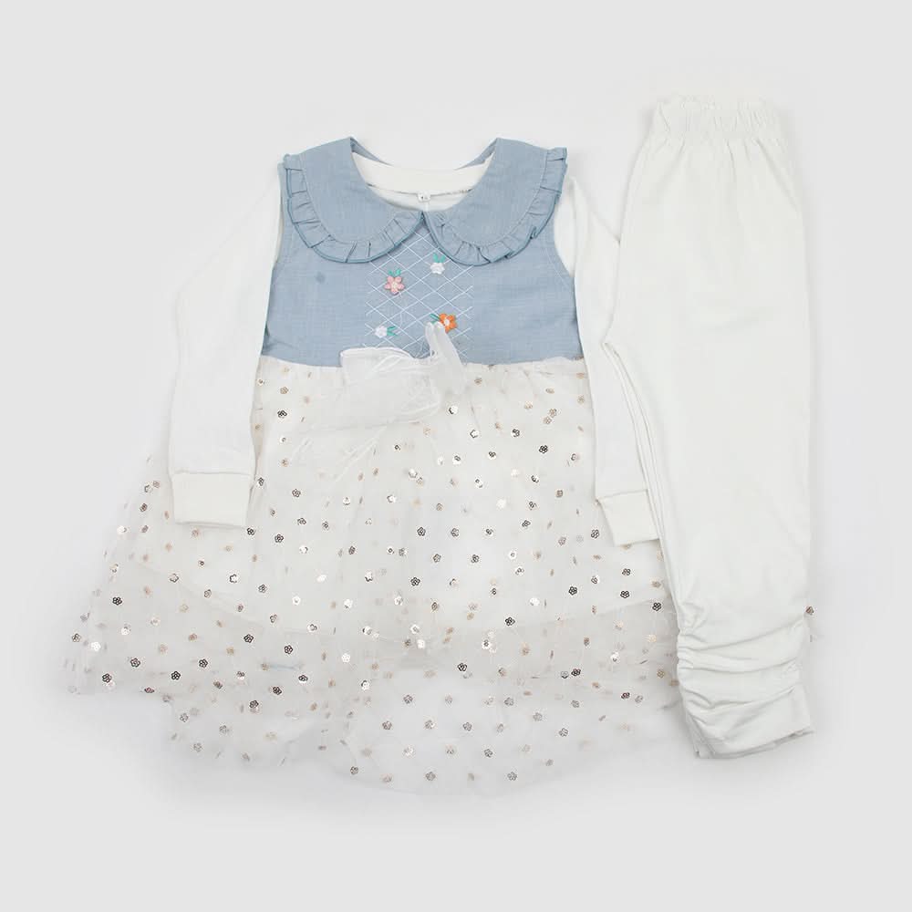 Girls Full Sleeves 3pcs Suit - Light Blue, Girls Suits, Chase Value, Chase Value