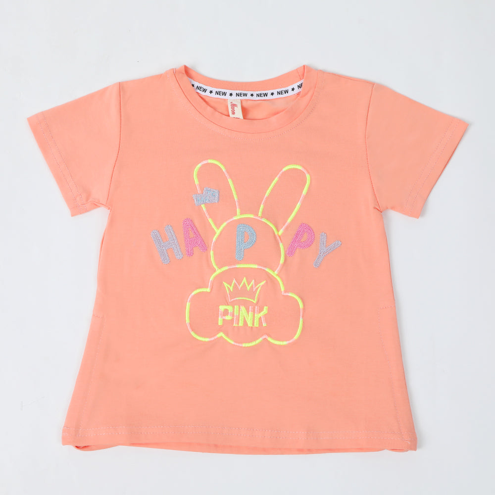 Girls Half Sleeves T-Shirt - Peach, Girls T-Shirts, Chase Value, Chase Value