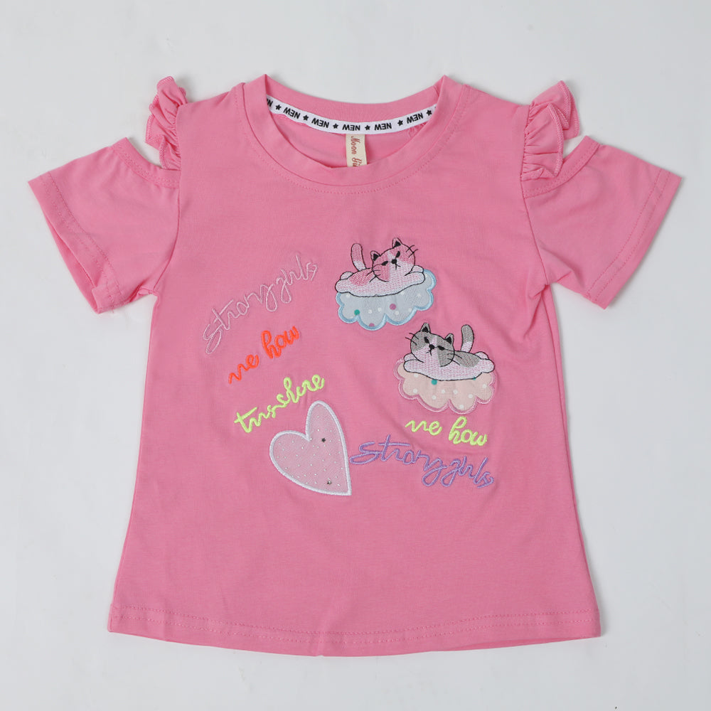 Girls Half Sleeves T-Shirt - Pink, Girls T-Shirts, Chase Value, Chase Value