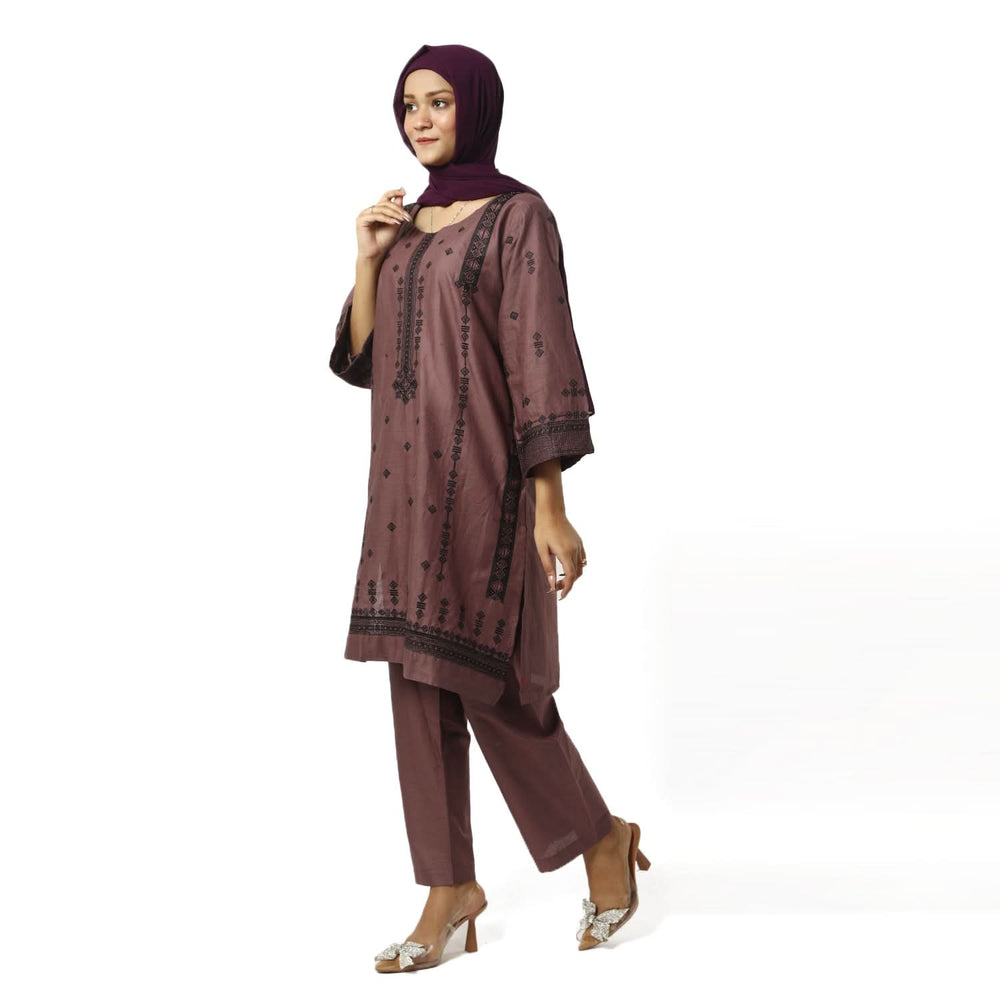 Women's Cotton Embroidered 2Pcs Suit - Purple, Women Shalwar Suits, Chase Value, Chase Value