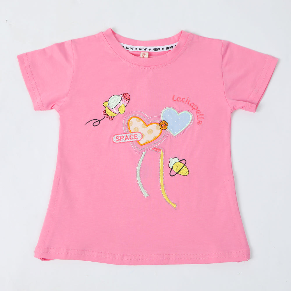 Girls Half Sleeves T-Shirt - Pink, Girls T-Shirts, Chase Value, Chase Value