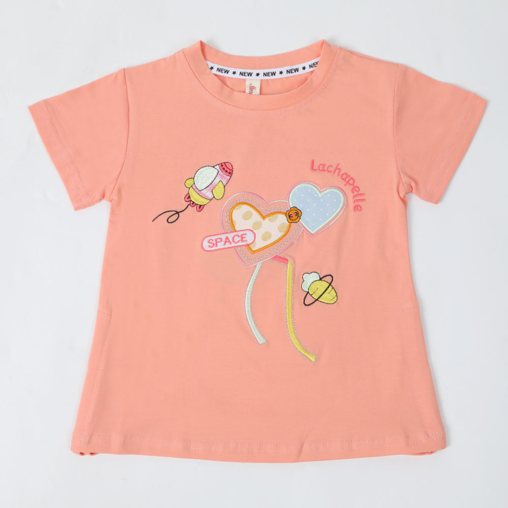 Girls Half Sleeves T-Shirt - Peach, Girls T-Shirts, Chase Value, Chase Value