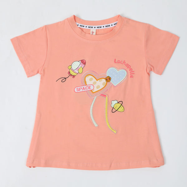Girls Half Sleeves T-Shirt - Peach