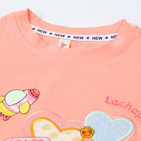 Girls Half Sleeves T-Shirt - Peach, Girls T-Shirts, Chase Value, Chase Value