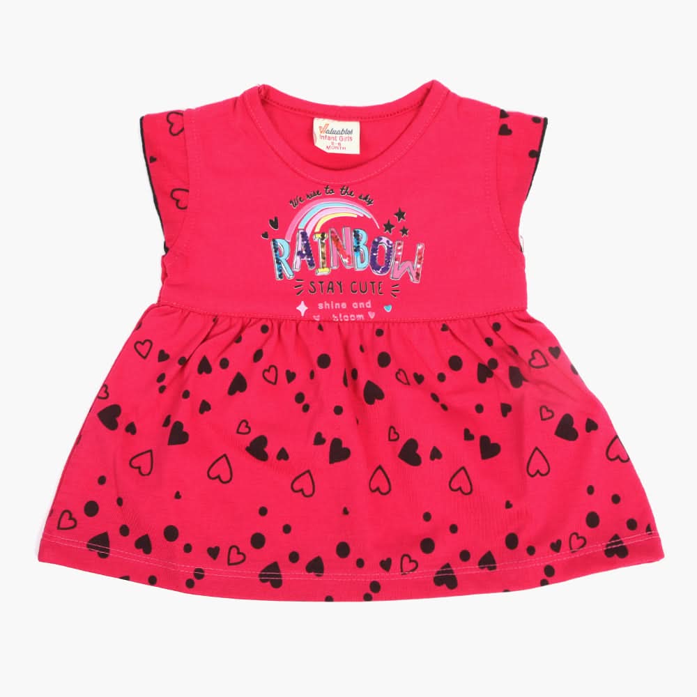 Newborn Girls Half Sleeves Frock - Dark Pink, Newborn Girls Frocks, Chase Value, Chase Value