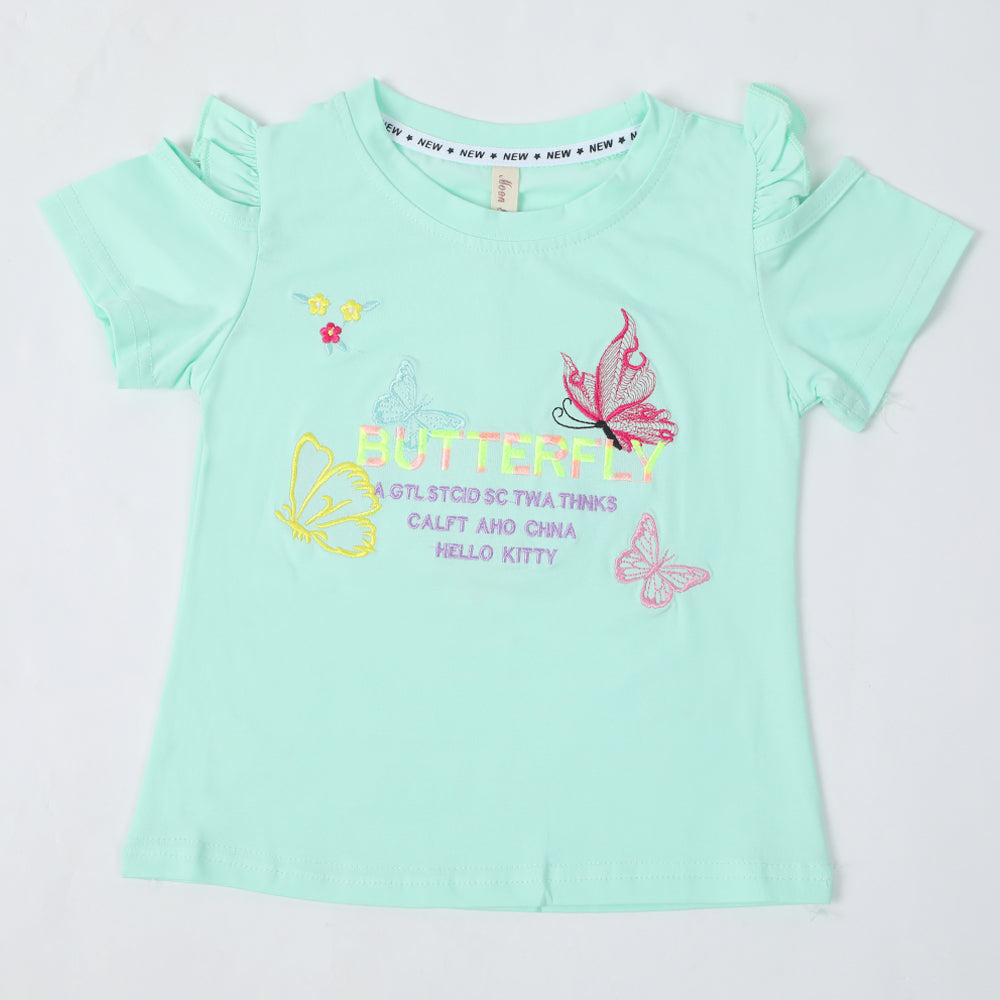 Girls Half Sleeves T-Shirt - Cyan, Girls T-Shirts, Chase Value, Chase Value