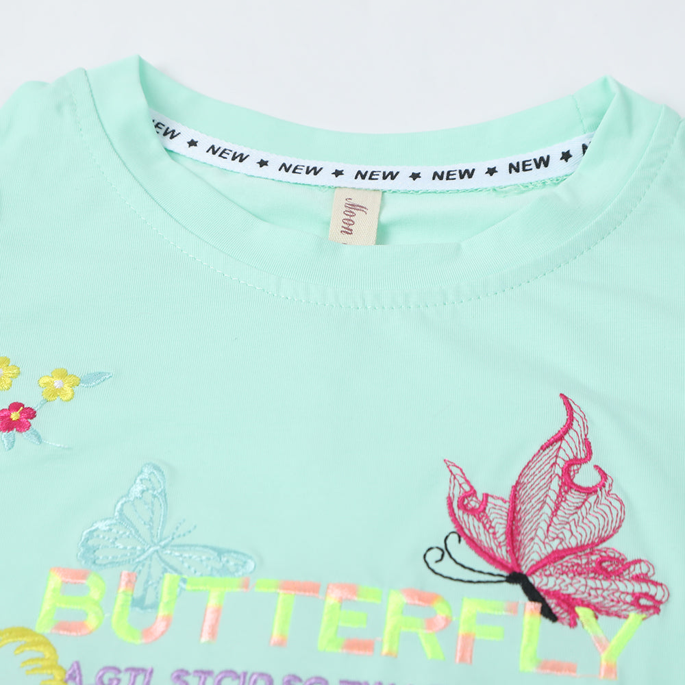 Girls Half Sleeves T-Shirt - Cyan, Girls T-Shirts, Chase Value, Chase Value