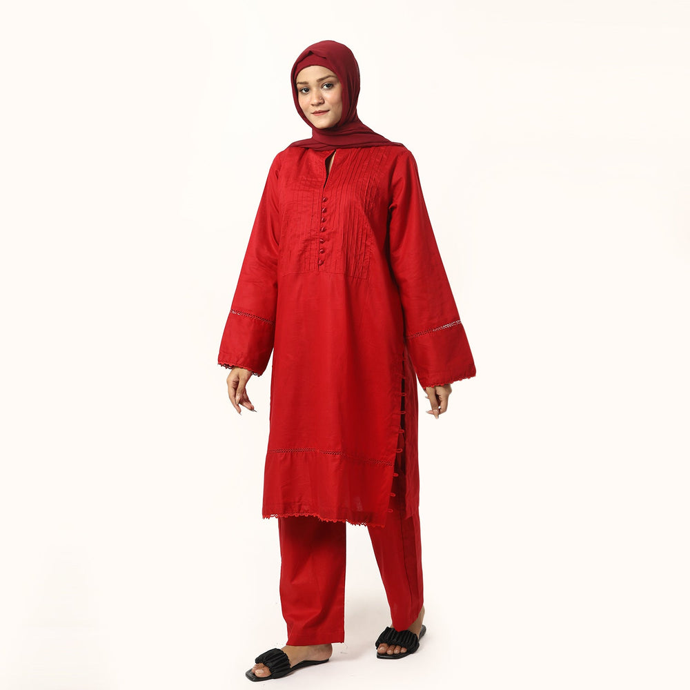 Women's Fancy 2Pcs Suit - Red, Women Shalwar Suits, Chase Value, Chase Value