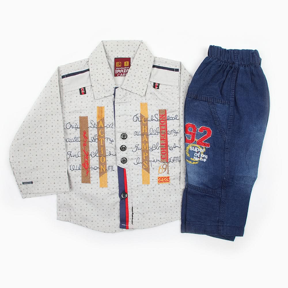 Newborn Boys Full Sleeves Suit - Light Grey, Newborn Boys Sets & Suits, Chase Value, Chase Value