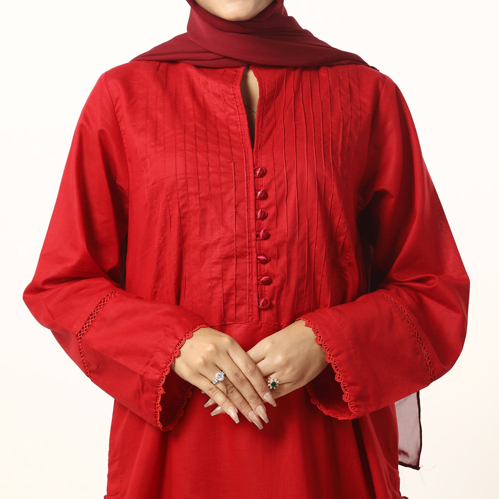 Women's Fancy 2Pcs Suit - Red, Women Shalwar Suits, Chase Value, Chase Value