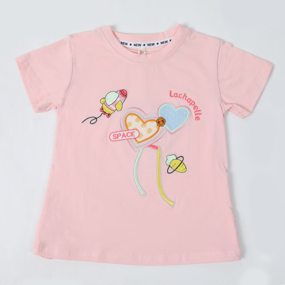 Girls Half Sleeves T-Shirt - Baby Pink, Girls T-Shirts, Chase Value, Chase Value