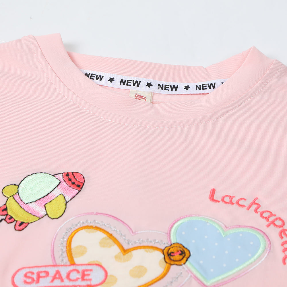 Girls Half Sleeves T-Shirt - Baby Pink, Girls T-Shirts, Chase Value, Chase Value