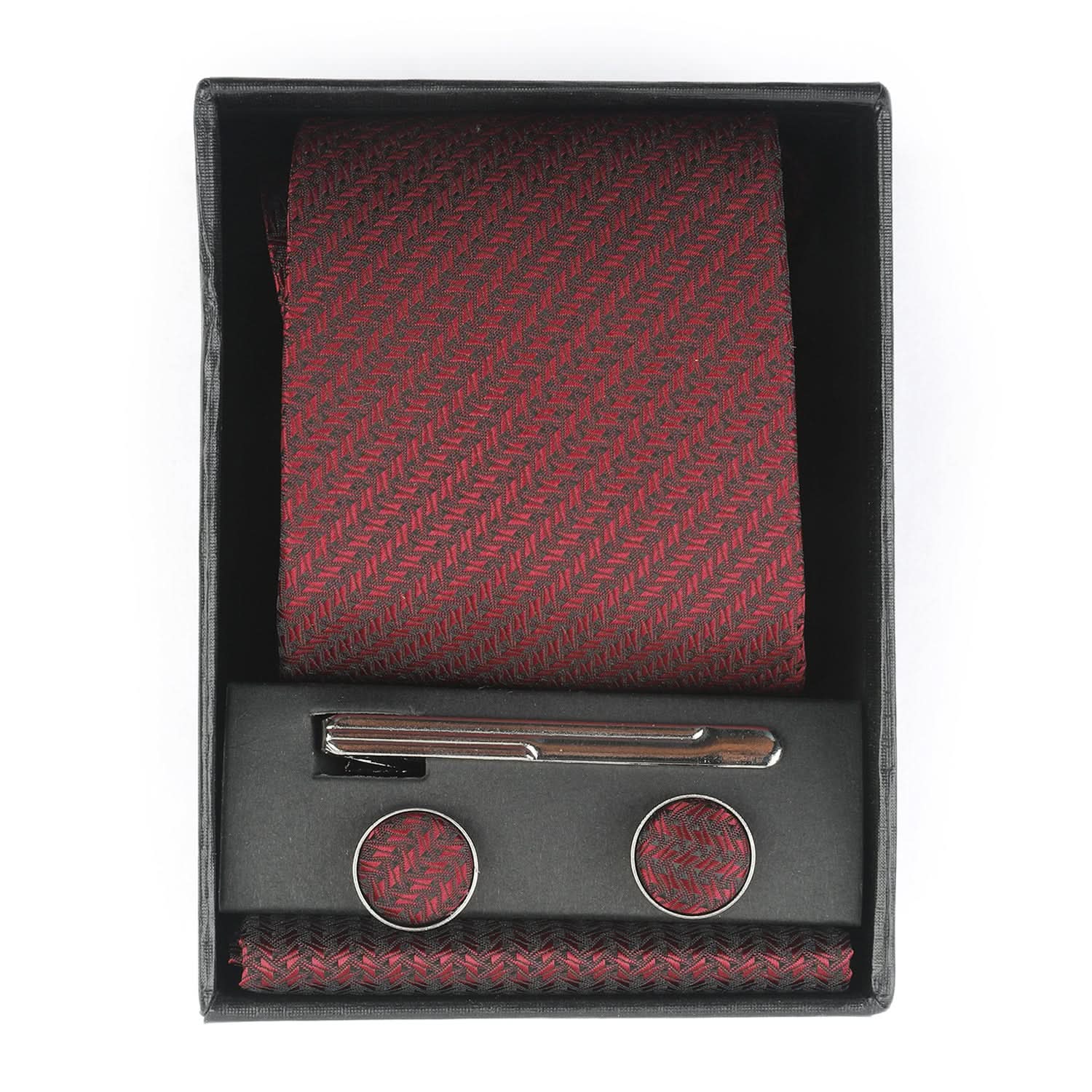 Men's Neck Tie Box With Pin - Maroon, Men's Tie, Chase Value, Chase Value