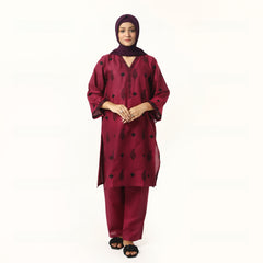 Women's Cotton Embroidered 2Pcs Suit - Purple