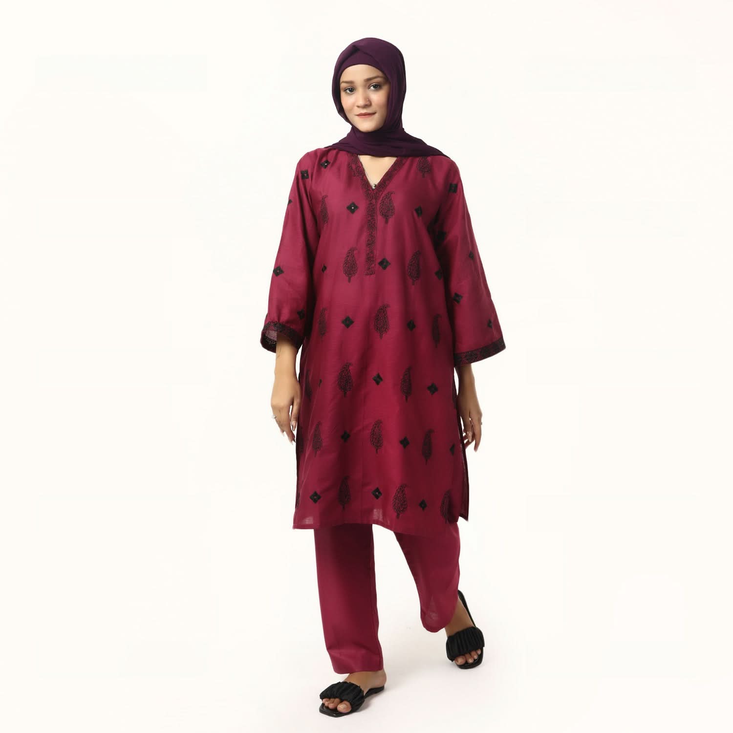 Women's Cotton Embroidered 2Pcs Suit - Purple, Women Shalwar Suits, Chase Value, Chase Value