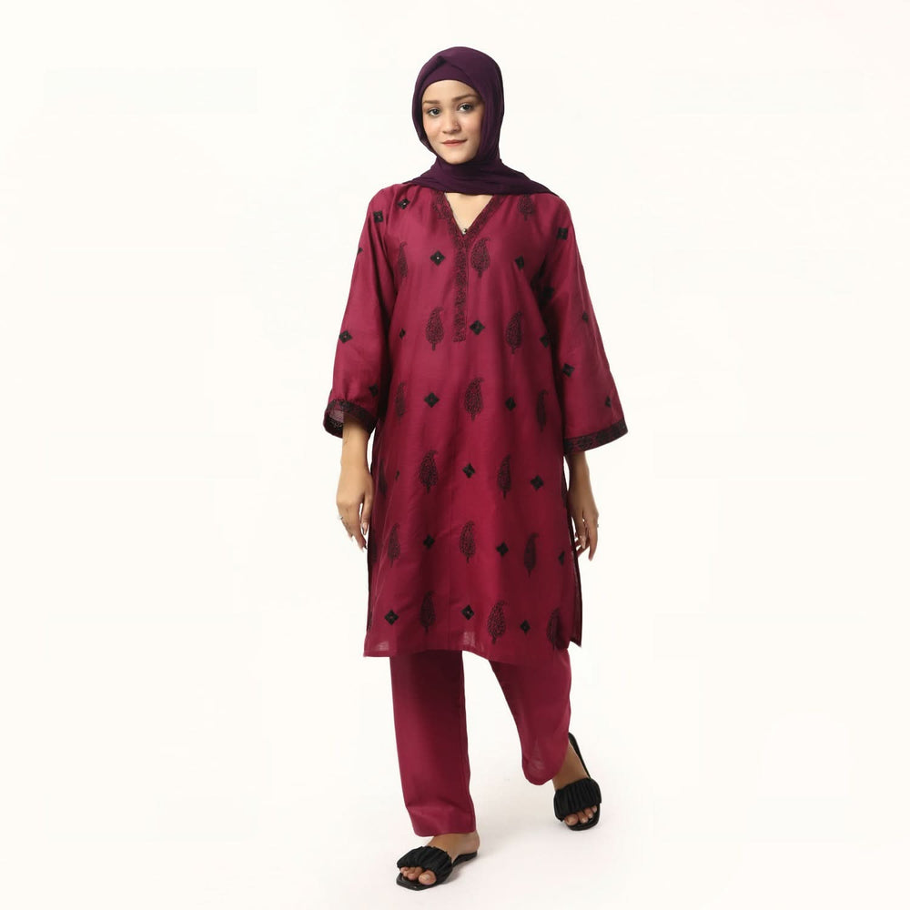Women's Cotton Embroidered 2Pcs Suit - Purple, Women Shalwar Suits, Chase Value, Chase Value