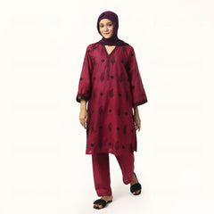 Women's Cotton Embroidered 2Pcs Suit - Purple