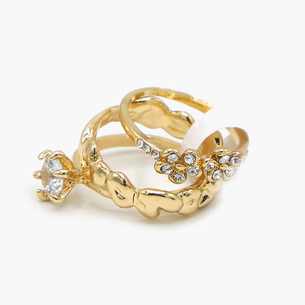 Women's Ring Pack of 3 - Golden, Women Finger Rings, Chase Value, Chase Value