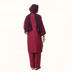 Women's Cotton Embroidered 2Pcs Suit - Purple
