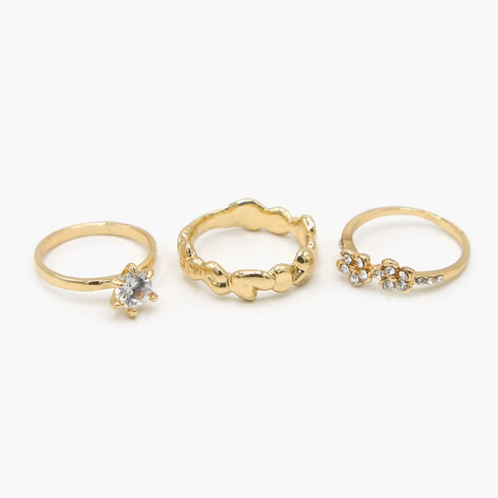 Women's Ring Pack of 3 - Golden, Women Finger Rings, Chase Value, Chase Value