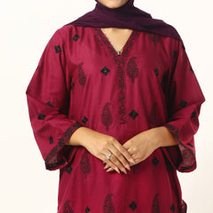 Women's Cotton Embroidered 2Pcs Suit - Purple