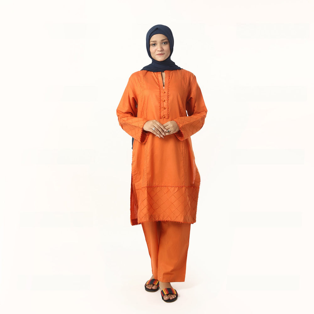 Women's Fancy 2Pcs Suit - Orange, Women Shalwar Suits, Chase Value, Chase Value