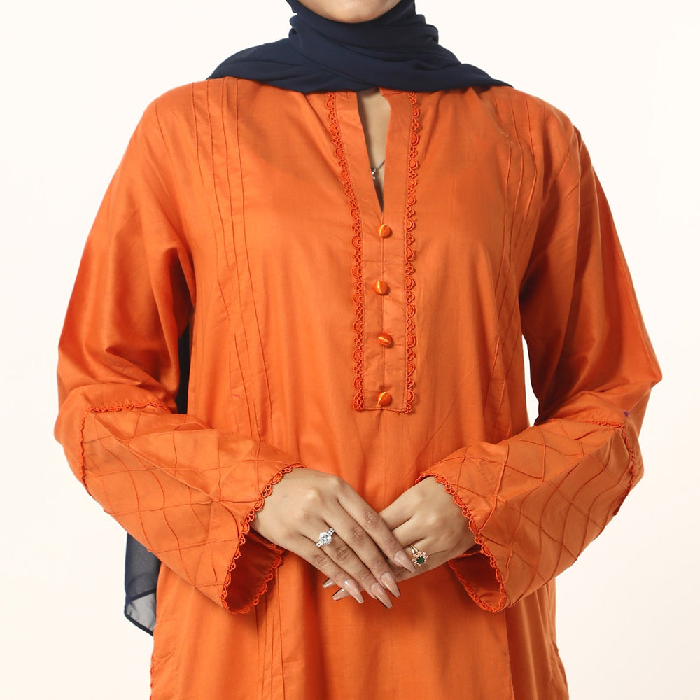Women's Fancy 2Pcs Suit - Orange, Women Shalwar Suits, Chase Value, Chase Value