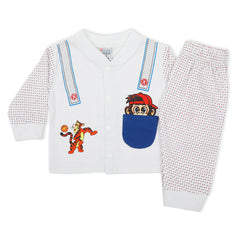 Newborn Boys Full Sleeves 2pcs Suit - White