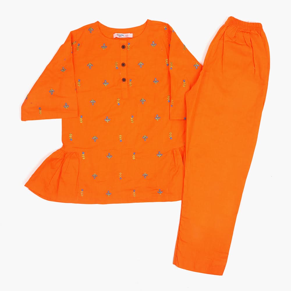 Girls Embroidered Shalwar Suit - Orange, Girls Shalwar Kameez, Chase Value, Chase Value