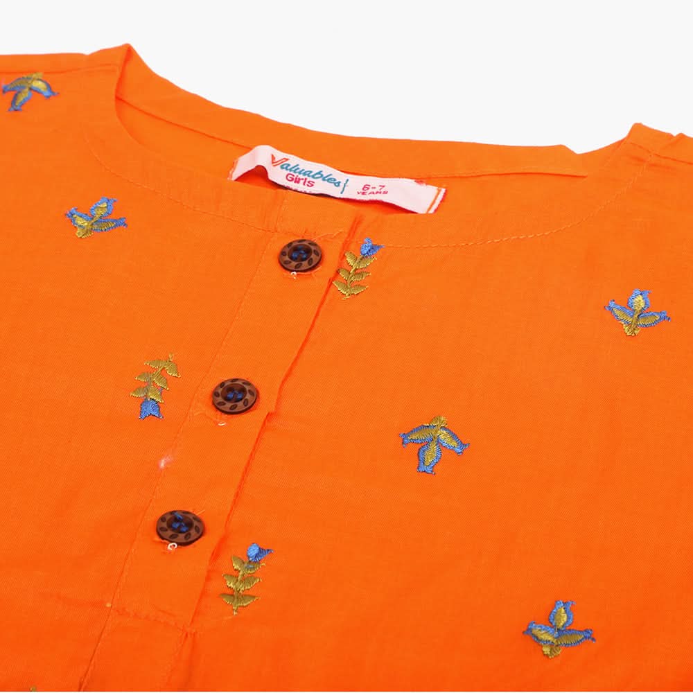 Girls Embroidered Shalwar Suit - Orange, Girls Shalwar Kameez, Chase Value, Chase Value