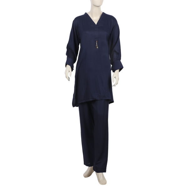 Women's Dyed Solid Co-Ord Set - Navy Blue