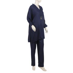 Women's Dyed Solid Co-Ord Set - Navy Blue