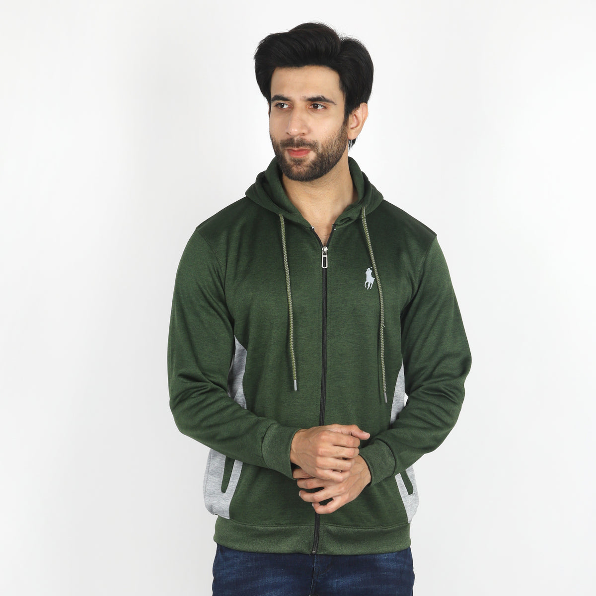 Men's Full Sleeves Hoodie Jacket - Green, Men's Jackets & Hoodies, Chase Value, Chase Value