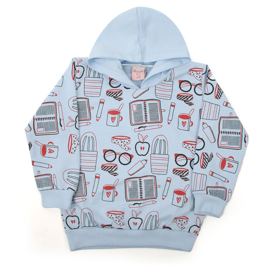 Girls Full Sleeves Hoodie T-Shirt - Light Blue