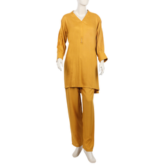 Women's Dyed Solid Co-Ord Set - Mustard