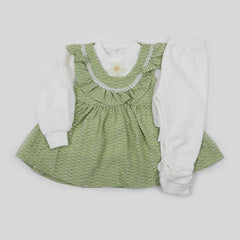 Girls Full Sleeves 3pcs Suit - Green
