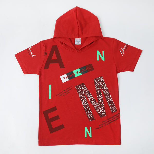 Boys Hooded T-Shirt - Red, Boys T-Shirts, Chase Value, Chase Value